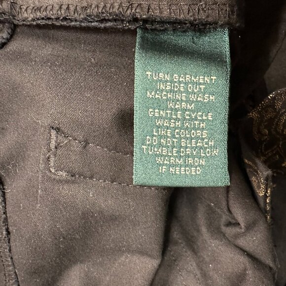 LAUREN Ralph Lauren Black/Gold Metallic Damask Style Print Jeans NWOT Size 4 - Picture 7 of 10